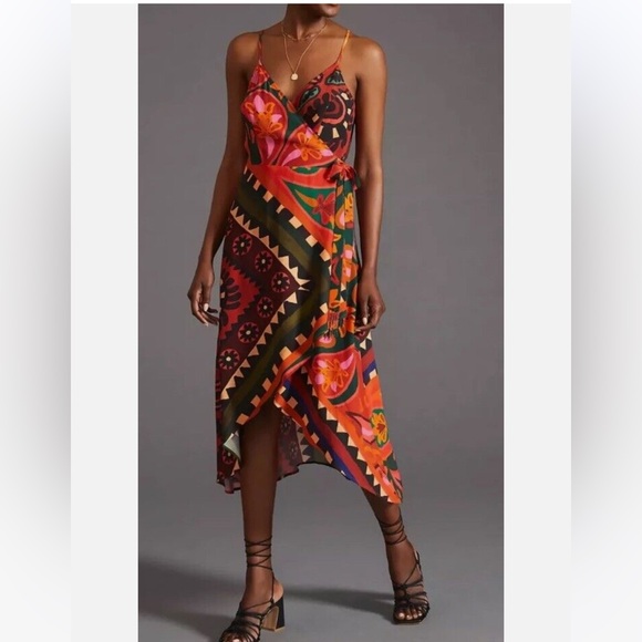 Farm Rio x Anthropologie Hanky Tribal Print Midi Wrap Dress - Picture 1 of 12